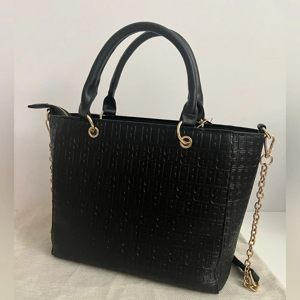 Bebe Celia Embossed Logo Satchel in Black (NWT)
